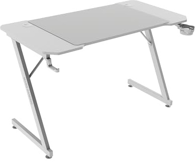 Mars Gaming MGD-X120, Bureau Gaming Ergonomique, Surface en Fibre de Carbone, Structure Métallique, Tapis de Souris XXL, Supports Casque et Boissons, Gestion des Câbles, Bureau Gaming 120x60cm, Blanc