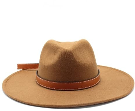 KJXP Hat, Sombrero de Copa de Lana con ala Ancha for otoño e Invierno, cinturón de Cuero marrón, Sombrero de Jazz(Caqui)