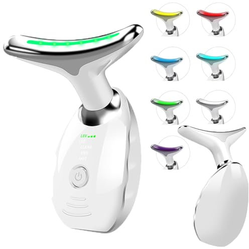 Elektrisches Gesichtsmassagegerät, 7-Farben Anti-Falten-Gesichtsgerät mit 3 Massage-Modi, Gesichts- und Nackenmassagegerät mit Vibration für Hautstraffung und Glätte