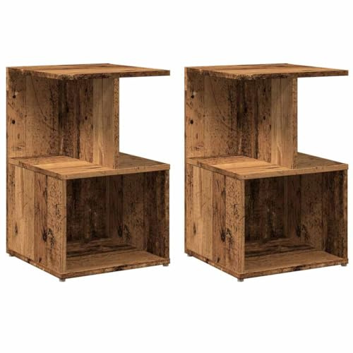 vidaXL Sängbord 2 st gammalt trä 35x35x55 cm konstruerat trä, nattygsbord, sovrumsbord, träbord, sängbord i trä, sidobord, sidobord i trä, byrå, skåp