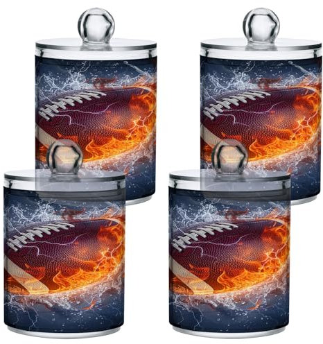American Football Fire and Water Qtip Dispensador de baño, frascos de boticario, cepillo de dientes de baño, paquete de 4