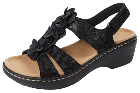 Sandals for Women Wide Fit Orthopedic Sandals with Arch Support T-Strap Walking Sandals Leather Wedge Sandals Ladies Sandals for Plantar Fasciitis Orthopedic Shoes Cushion Walk Sandals Summer Shoes