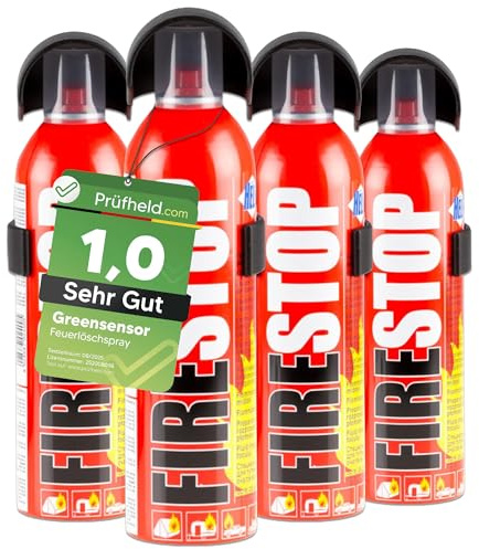 [Test SEHR GUT, Note 1,0*] 4X GREENSENSOR Premium Brandschutzspray 400 ml, Universal Löschschaum für Zuhause, Auto, Schaumlöscher Spray Löschspraydosen, Pannenzubehör