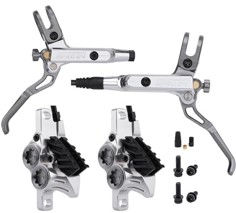 MEROCA IIIPRO E4 Hydraulic Disc Brake Set - 4-Piston MTB Brakes, 641N Braking Force, TUV Certified, Lightweight 475g, for Mountain/E-Bike/Folding Bicycles (Silver, Left Rear Right Front)