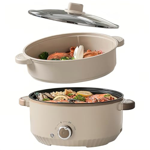 Hot Pot - Cuiseur vapeur - 4,6 l - Portable - 1000 W - Hotpot multifonction - 3 niveaux - Pour rôtir, ramen, fondue, soupe - Pour dortoir, camping, maison