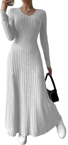 shownicer Robe Pull Femmes Casual Manches Longues Couleur Unie Tricot Maxi Dress Automne Hiver