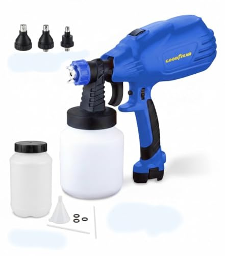 Goodyear - Pistola de Pintura Eléctrica 450W, Turbina para Pintar Paredes y Techos con 3 Boquillas Intercambiables, Pistola para Lacar Muebles y Barnizar, Vaso de 1L, 38000 RPM