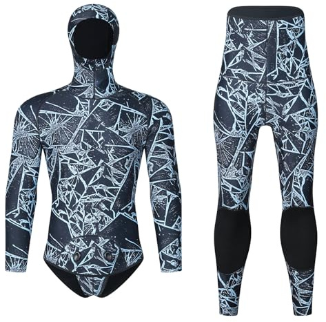 MIAOLLUN Traje De Buceo De Neopreno para Hombres con Camuflaje, 3 Mm, 2 Piezas, Mangas Largas Y Capucha, Súper Elástico, para Pesca con Arpón, Buceo Libre, Snorkel, Caza Y Buceo,Starry Sky Grey,3XL