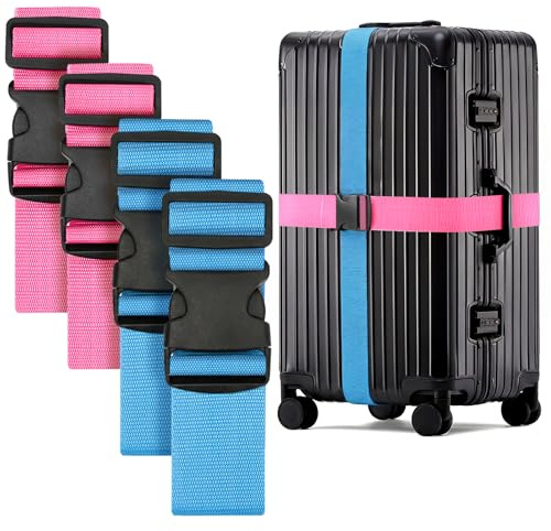 WISYOK Luggage Straps Extended, 4 Pack, 130-250cm Adjustable, Pink SkyBlue | Case Strap for Suitcase, Luggage Belt with Quick Release Buckle, Suitcase Identifier for Travel, Flight, Vacation, Trip
