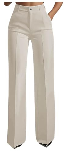 Pantalon Femme Habillé Taille Haute Pantalons Chic Elégant Coupe Large Droit Pantalon Décontracté Confortable Simple Jambes Larges Pants Fluide Confort Quotidien Business Travail Tissu (Beige-b, L)
