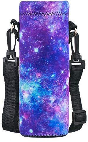 Hnycsir 1L/1000ML Neoprene Water Bottle Bag Carrier, Portable Insulated Sling Holder Case Pouch with Adjustable Shoulder Strap for Men Women Travel,Hiking,Walking,Outdoor Activities (Galaxy)