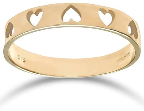 Citerna 9ct Yellow Gold Heart Band Ring - Italian Crafted Romantic Heart Cutout Jewellery - Ideal for Anniversaries & Birthdays - UK Hallmarked 375 Real Gold