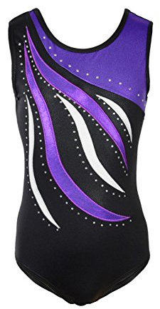 MORESAVE Gymnastikanzug für Mädchen, ärmellos, glitzernd, glänzende Stickerei, athletischer Ballett-Tanz-Body, einteiliger Übungseinteiler, Overall für 4–14 Jahre, Kinder und Jugendliche, violett, 9 -