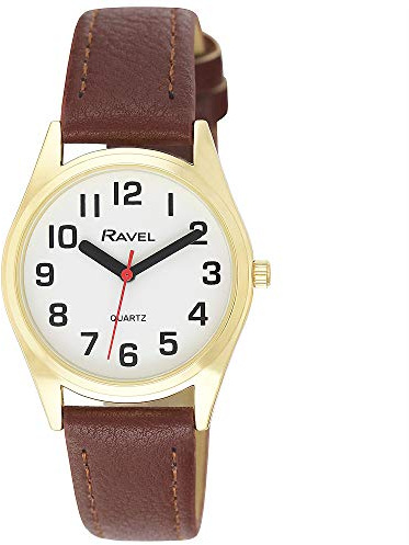Ravel Unisex Super Bold Sight Aid Watch with Big Numbers - Brown/Gold Tone/White Dial
