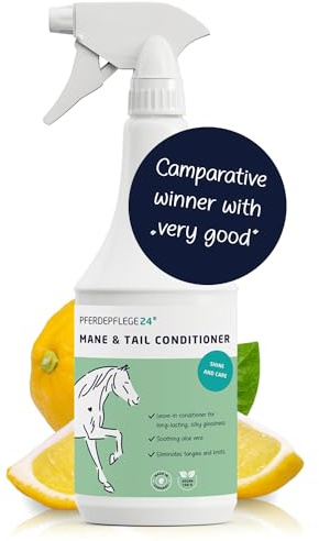 PFERDEPFLEGE24 Mane and Tail Detangler Spray for Horses - Adds Brilliant Shine, Untangles & Conditions Hair - Non-Sticky & Long-Lasting Mane and Tail Spray - Dirt Repellent Horse Grooming - 1l