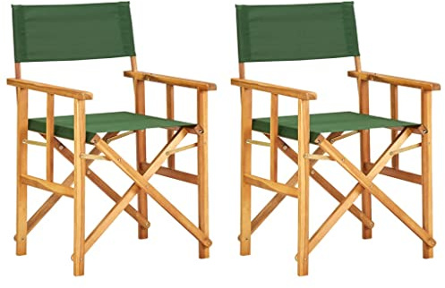 vidaXL 2X Sillas de Director Verdes Mobiliario Decoración Cómodas Robustas Resistentes Funcionales Prácticas Modernas Elegantes Madera Maciza de Acacia