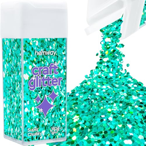 Hemway Craft Glitter Shaker Turquoise Blue Holographic 110g Super Chunky | for Resin & Epoxy Crafts, Christmas Art Supplies, Nail, Body, Face, Eye, Festival, Crafting, Slime, Sparkle