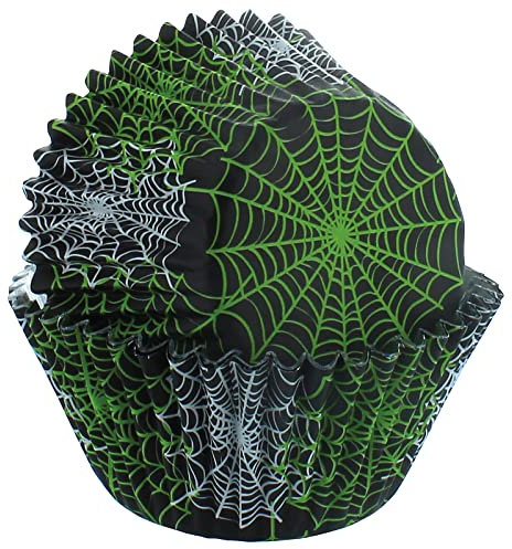 Baked With Love Foil Lined Spider Web Baking Cases, Halloween Cake Decorations. Black, 50mm Dia Base x 37mm Height - 25 Pack