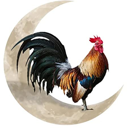 Chiyyak Cockerel Moon Wall Decoration, Creative Rooster Sitting on the Moon Wall Sculpture Metal Rooster Figure Wall Hanging Sign Wall Art for Living Room Bedroom