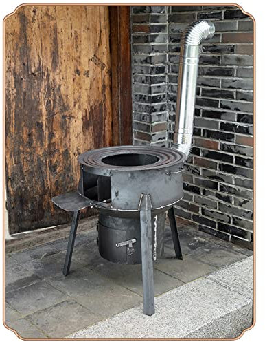 YYUINU Tragbarer Holzofen, Rauchfreier Reiner Eisenkochofen Für Den Innen- Und Außenbereich, Ländlicher Heizofen, Geeignet Für Kohle, Holz, Getreidestroh, Biomassepellets,35CM