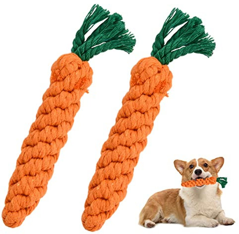 Vesaneae 2 Stück Hundespielzeug Karotte, Robustes Kauspielzeug für Welpen, für Zahnreinigung, Puppy Karotte Seil Spielzeug Geflochtene, Interaktives Hundespielzeug, für Kleine Mittelgroßen Hund