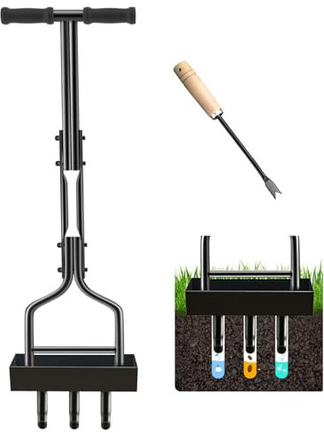 Kedoxi Aireador manual de césped de 3 núcleos, herramienta de extracción de núcleo con caja de recogida de núcleo, aireación de enchufe de 38 pulgadas, herramienta de aireación de núcleo de enchufe