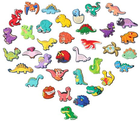 BELICOO 36 Stück Schuh Charms, PVC Shoe Charms für Croc Anstecker, Cartoon-Schuh-Dekoration Geeignet für Kinder, Jungen, Mädchen, Jugendliche und Erwachsene Partys, Geschenke (Dinosaurier)
