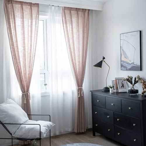 Daesar Vorhänge Lichtdurchlässig, Altrosa Vorhänge mit Ösen 2er Set 107x138CM Modern Einfarbig Gardinen Halbtransparent Schlafzimmer Wohnzimmer Küche