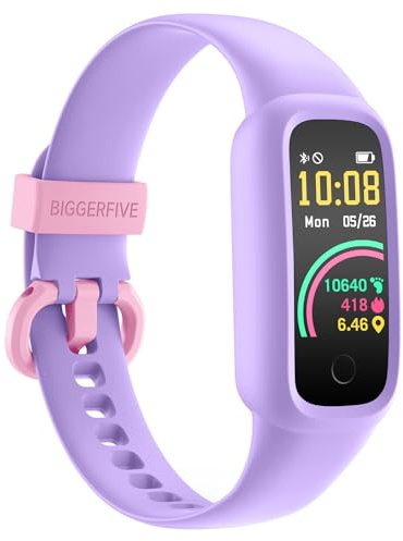 BIGGERFIVE Vigor 2 L Fitness Tracker Uhr Kinder, Fitnessuhr mit Aktivitätstracker, Schrittzähler, Pulsuhr, Schlafmonitor, Kalorienzähler, IP68 Wasserdicht Kinderuhr für Junge Mädchen, Lila