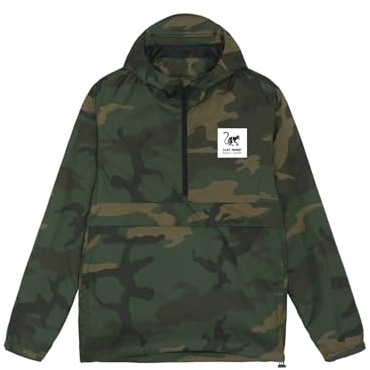 Surf Monkey Giacca impermeabile uomo con cappuccio - zip 1/4 - giacca a vento traspirante - poliestere riciclato (mimetico, M)