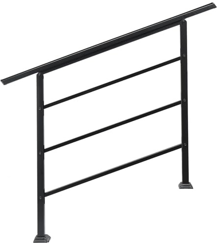 Adjustable Outdoor Handrails for Stairs - Wrought Iron Railings Handrails for Outdoor Steps, Black Hand Rails Stairs for Garden Exterior Staircases, Easy Install Staircase Handrails (1 to 4 Steps,A)