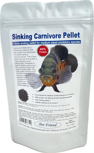 Pet Friend Sinking Carnivore Pellets Aquarium Tropical Fish Food For Bottom Feeding Catfish & Cichlids 4.5mm Medium 250g Pouch