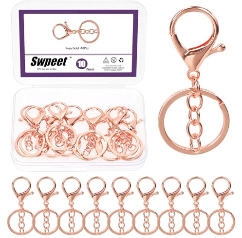 Swpeet 10 pezzi chiusure a moschettone in oro rosa con portachiavi e anello portachiavi piatto kit assortimento, ganci girevoli con moschettoni ganci a scatto girevoli per cinghia borsa portachiavi