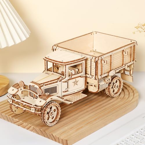 Hallisun 3D Holzpuzzle Modellbausatz für Erwachsene, 3D Puzzle Holz LKW Modellbausatz, Selbstmontage Oldtimer Mechanische Konstruktion Bastelset, als Geburtstagsgeschenk Dekorationssammlung, 264 PCS