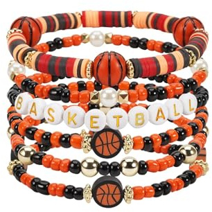 ZephyrHome Set di 6 Braccialetti Basket Bambini Ragazzi e Ragazze Braccialetti Amicizia Sportivi Elasticizzati con Perline Regalini Fine Festa Compleanno Tema Basket Accessori per Feste e Scuola
