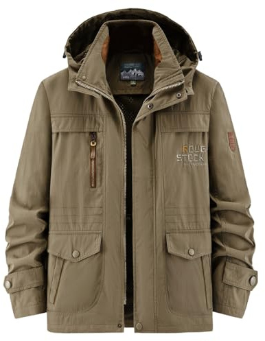 Veste Homme Mi Saison à Capuche Amovible, Parka Multi-Poches Hiver, Blouson de Travail Style Militaire, Manteau Chaud Coupe-Vent pour Randonnée Outdoor