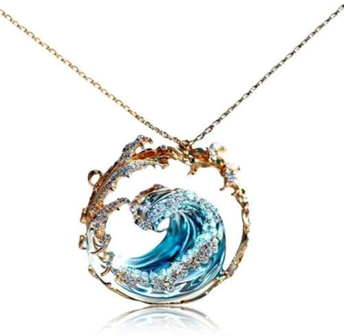 NIDONE Våghalsband justerbart hav smycken havs ed halsband elegant blå våg strand inspirerande hänge gåvor för kvinnor