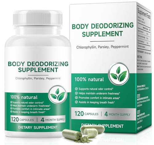 Body Deodorizing Supplement 120 Capsules, Internal Deodorant Chlorophyll Capsules, Natural Odor Control Chlorophyll Pills for Gut Health, Skin Health, Detox & Digestion Support