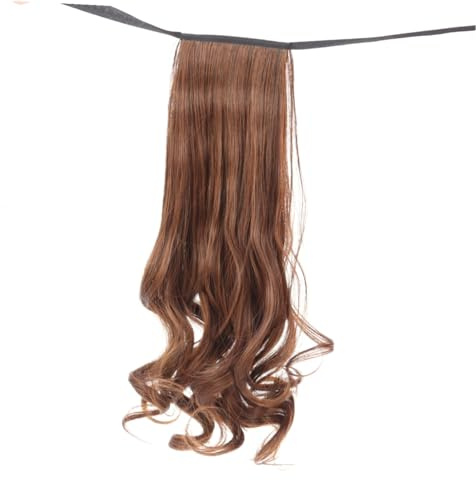 LALADEFIEE Queue de Cheval Synthétique Longue Bouclée avec Ruban Extensions de Cheveux Ondulés Légères pour Femmes Postiche Fixée Confortable et Naturelle Couleur Marron