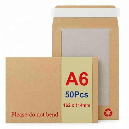 Sobres Rígidos A6 para Envíos, STRBOXONG Pack 50 Sobres de Cartón C6
