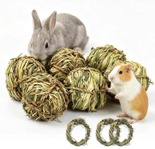 Episkey 6 st kanin tugga gräsbollar, kanin tuggleksaker naturlig timothy gräsring, tänder slipning aktivitet lek för kanin kaniner hamster, chinchillor, gerbils, marsvin (6 cm)