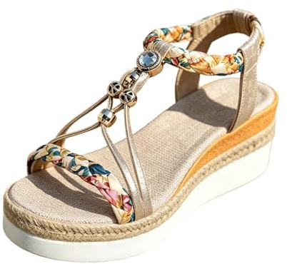 Sandali Platform Donna,Sandalo Zeppa Donna,Plateau Cinturini Elastici Stile Romawi Spiaggia: Calzature Casual Punta Aperta Comfort,Ciabatta Strappo Bocca Di Pesce Flessibile Esterno Trekking