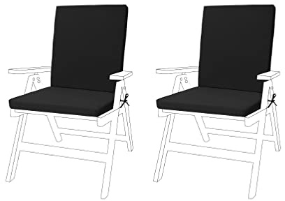 Gardenista Low Back Chair Seat Pads | Outdoor Water Resistant Garden Chair Cushions With Backs | Soft and Thick Seat Cushion with Secure Ties | Durable Patio Furniture Pad (2 Piece, Black)