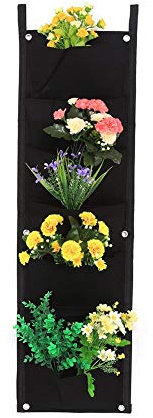 Verticale Vaso Feltro Appendibile per Giardino Pianta Coltiva Contenitori Borse Piantatore Sospeso da Parete 7/12/16/18 Tasche Opzione, Nero (Size : 7-Pocket)