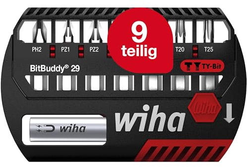 Wiha BitBuddy®-bitspel, 29 mm Phillips, Pozidriv, TORX, 9 bitar, 1/4 C6,3 (42137)