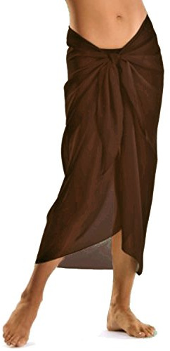 TOSKATOK Femmes Filles Sexy Couvre Plage élégante Robe Jupe jusqu'à Sarong en Couleurs Unies-Taille Unique-Chocolat