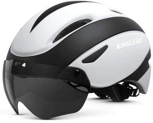 Casco de bicicleta de Kinglead, ajustable, con visor magnético desmontable, certificado CE, Unisex adulto, Negro y blanco
