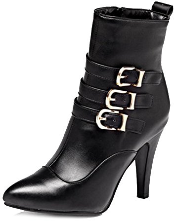 Onewus Botines de mujer con tacón stiletto botas de vestir, Negro , 39 EU