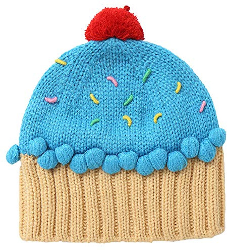 XINQIAO Unisex Kids Cupcake Beanie Cartoon Knitting Hat for 3-8 Years Boys Girls, Blue, One Size