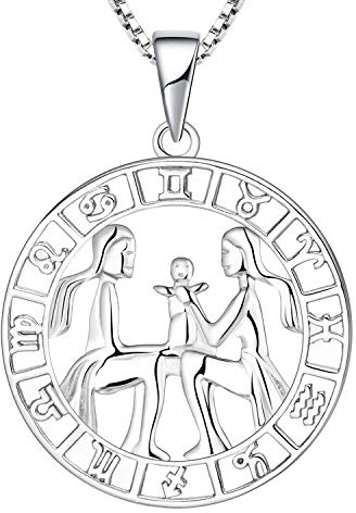 YL Silber Zwillinge Halskette-925 Sterling Silber Horoskop Sternzeichen 12 Konstellation Anhänger Halskette für Damen